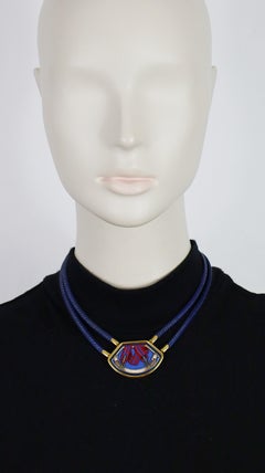 HERMES Vintage Leather & Enamel Medallion Collar Necklace