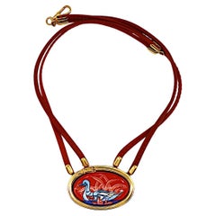 HERMES Vintage Leather & Enamel Medallion Collar Necklace