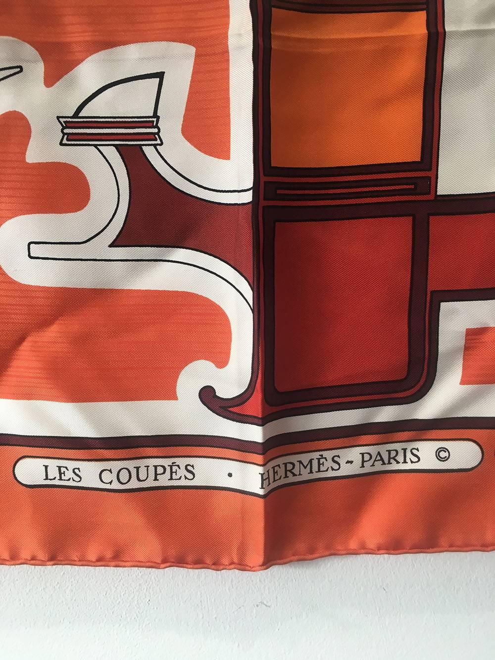 Hermes Vintage Les Coup Silk Scarf in Orange, circa 1970s 2