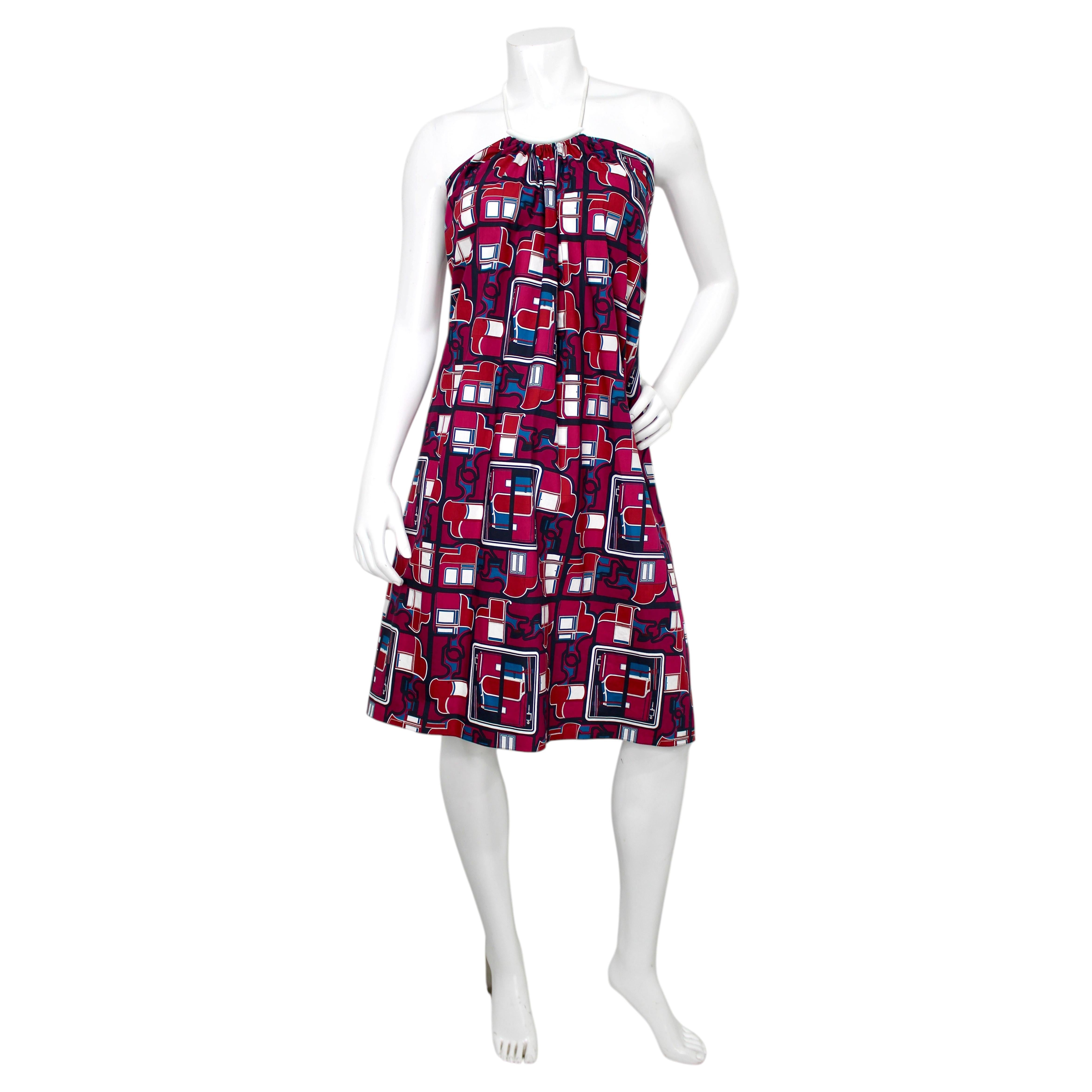 Hermès Vintage Les Coupes Geometrischer Druck Baumwolle Halter Kleid