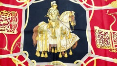 Hermes Vintage "Les Muserolles" 90 cm Foulard en soie imprimé chevalier rouge