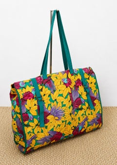 HERMÈS Vintage Les Perroquets Printed Canvas XL Tote Bag