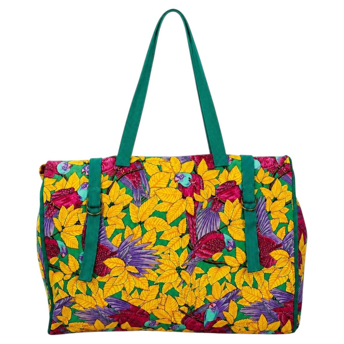Sac fourre-tout XL Hermès en toile imprimée « Les Perroquets » vintage