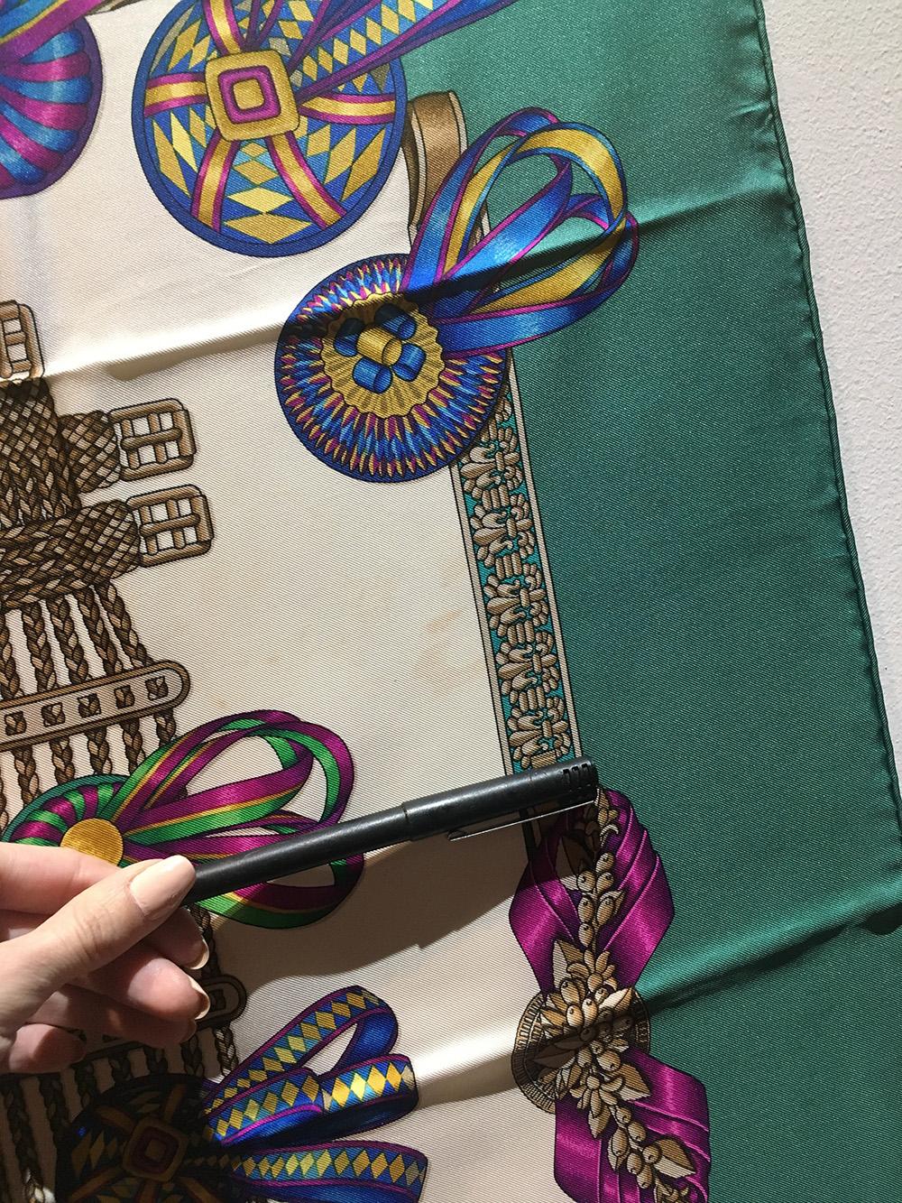 Women's or Men's Hermes Vintage Les Rubans du Cheval Silk Scarf in Green