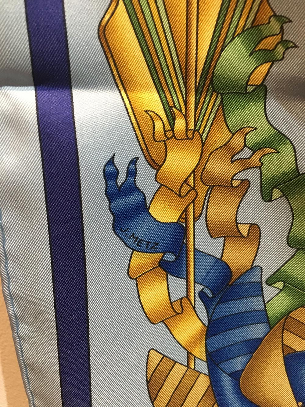 Hermes Vintage Light Blue Les Girouettes Silk Scarf c1999 In Excellent Condition In Philadelphia, PA