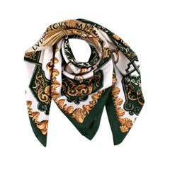 Hermes Vintage Ludovicus Magnus Silk Twill Deep Green & Ivory Scarf