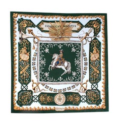 Hermes Vintage Ludovicus Magnus Silk Twill Deep Green & Ivory Scarf