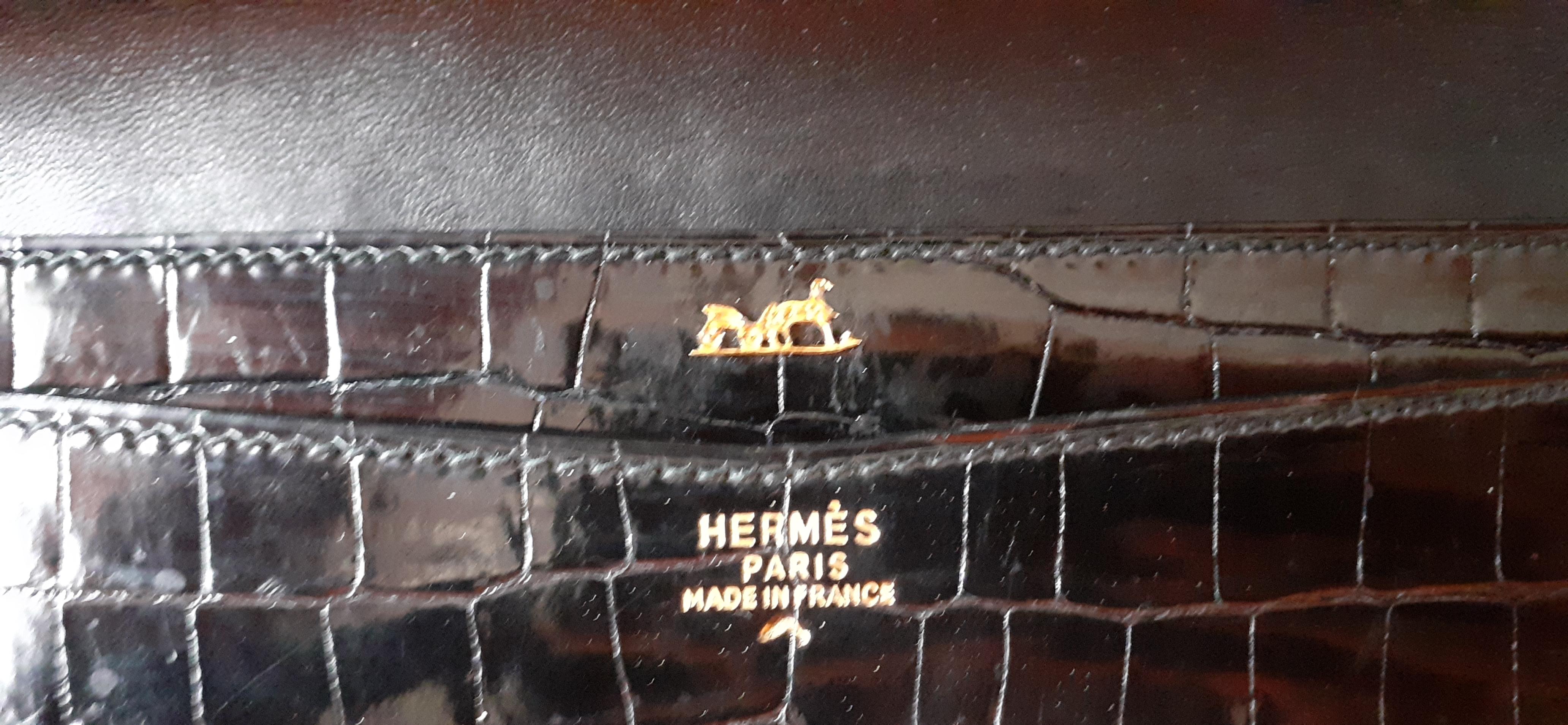 Hermès Vintage Lydie Bag Clutch 2 ways Black Shiny Crocodile Golden Hdw 5