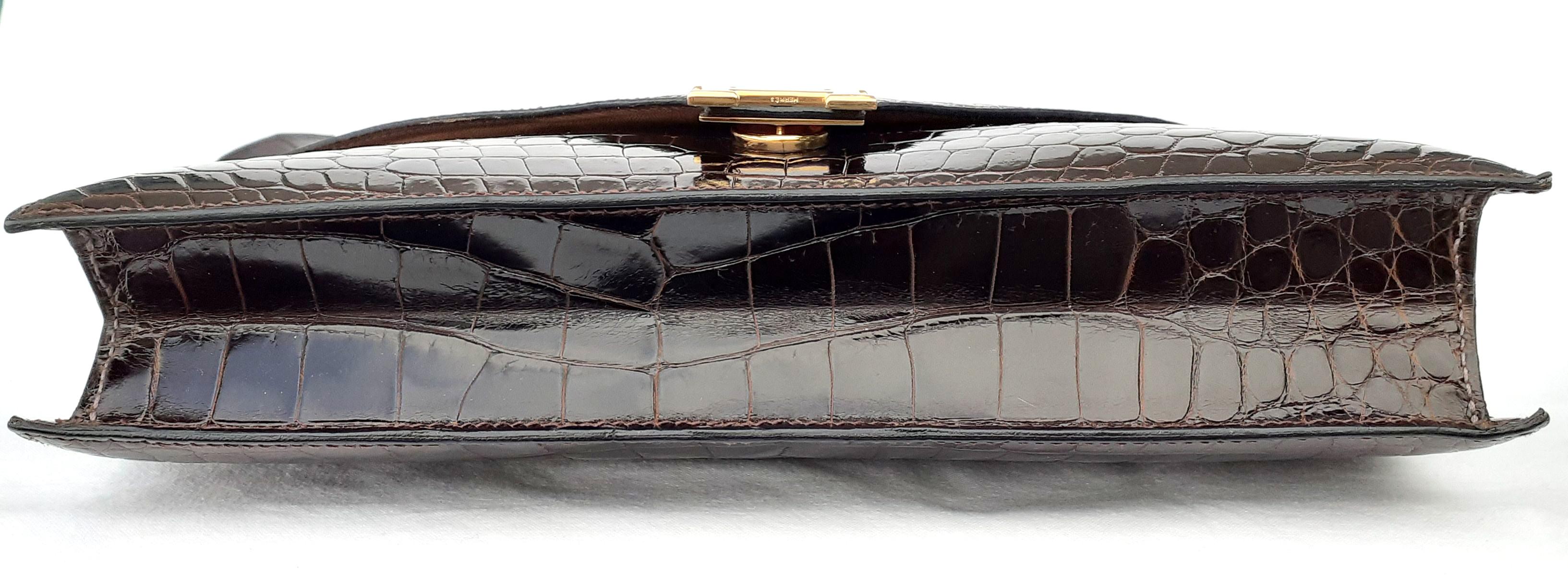 Hermès Vintage Lydie Bag Purse 2 ways Shiny Brown Crocodile Golden Hdw RARE 3