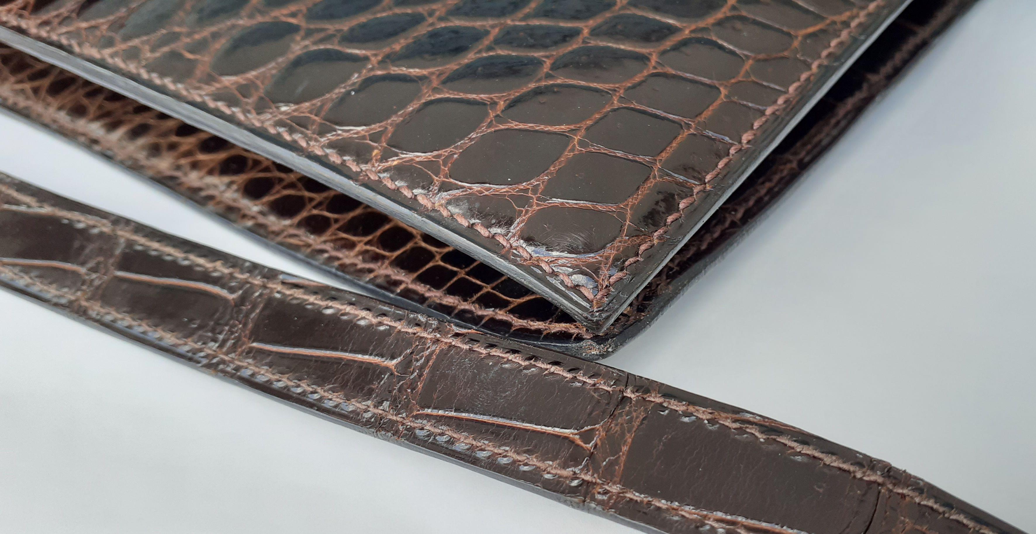 Hermès Vintage Lydie Bag Purse 2 ways Shiny Brown Crocodile Golden Hdw RARE 8