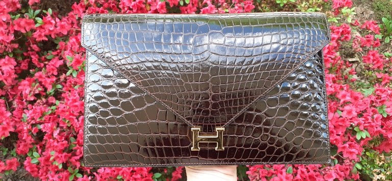 HERMES H Logo Crocodile Black Clutch Shoulder Lydie Bag - Chelsea Vintage  Couture