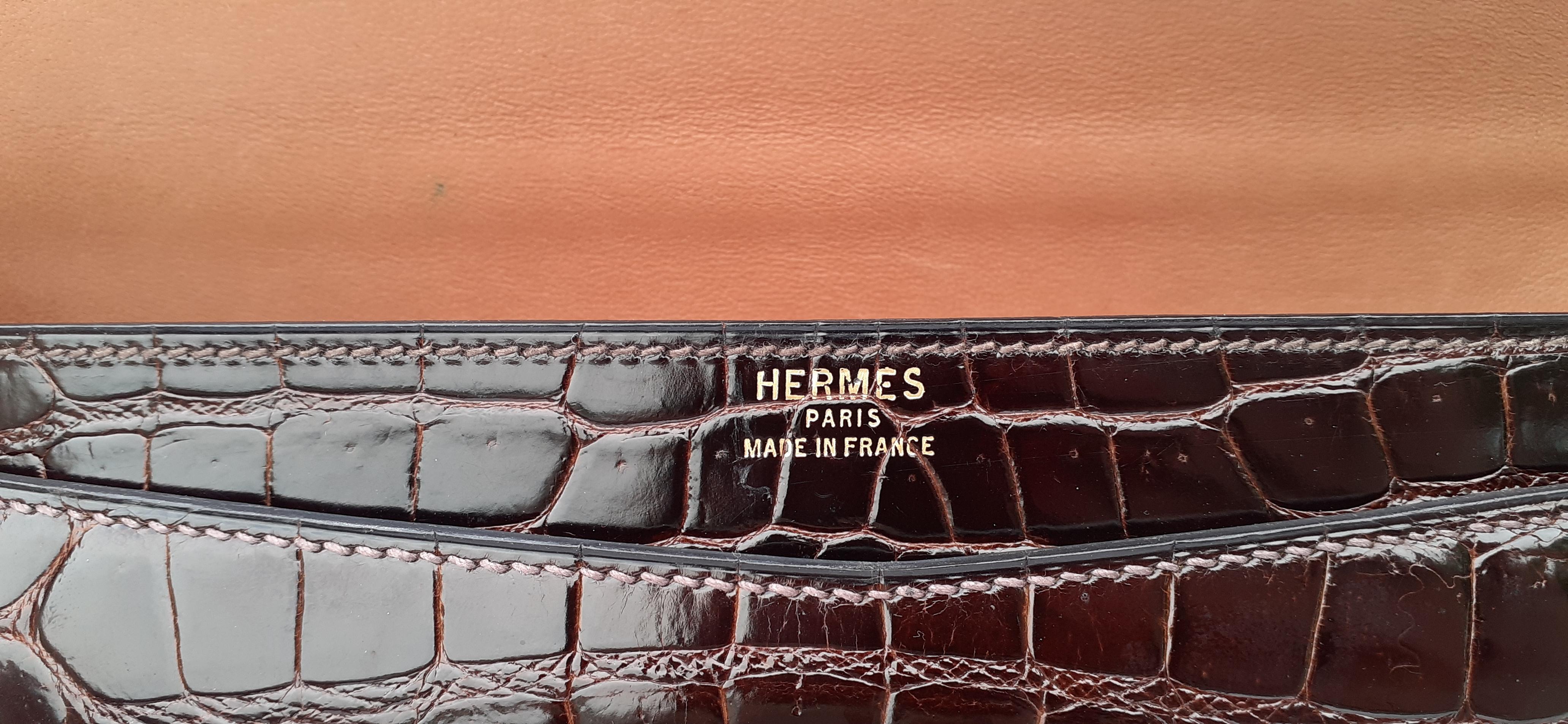 Hermès Vintage Lydie Bag Purse 2 ways Shiny Brown Crocodile Golden Hdw RARE 2