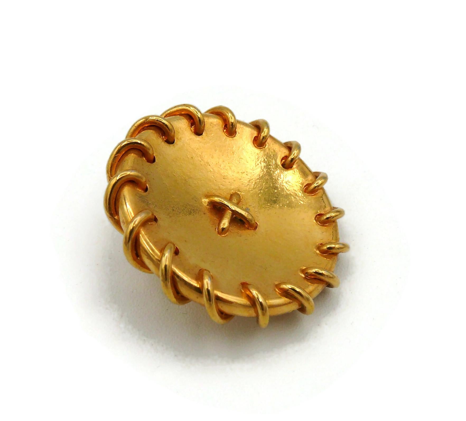 HERMES Vintage Massive Gold Tone Button Design Clip-On Earrings For Sale 3