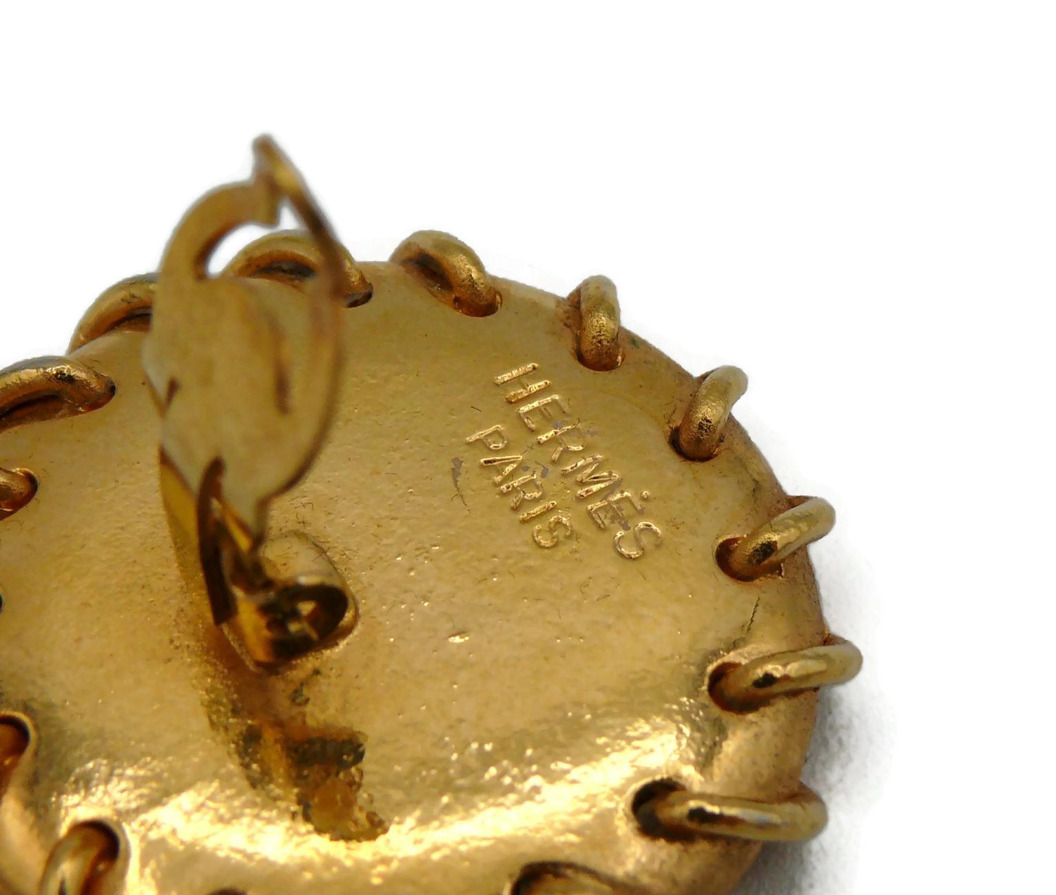 HERMES Vintage Massive Gold Tone Button Design Clip-On Earrings For Sale 7