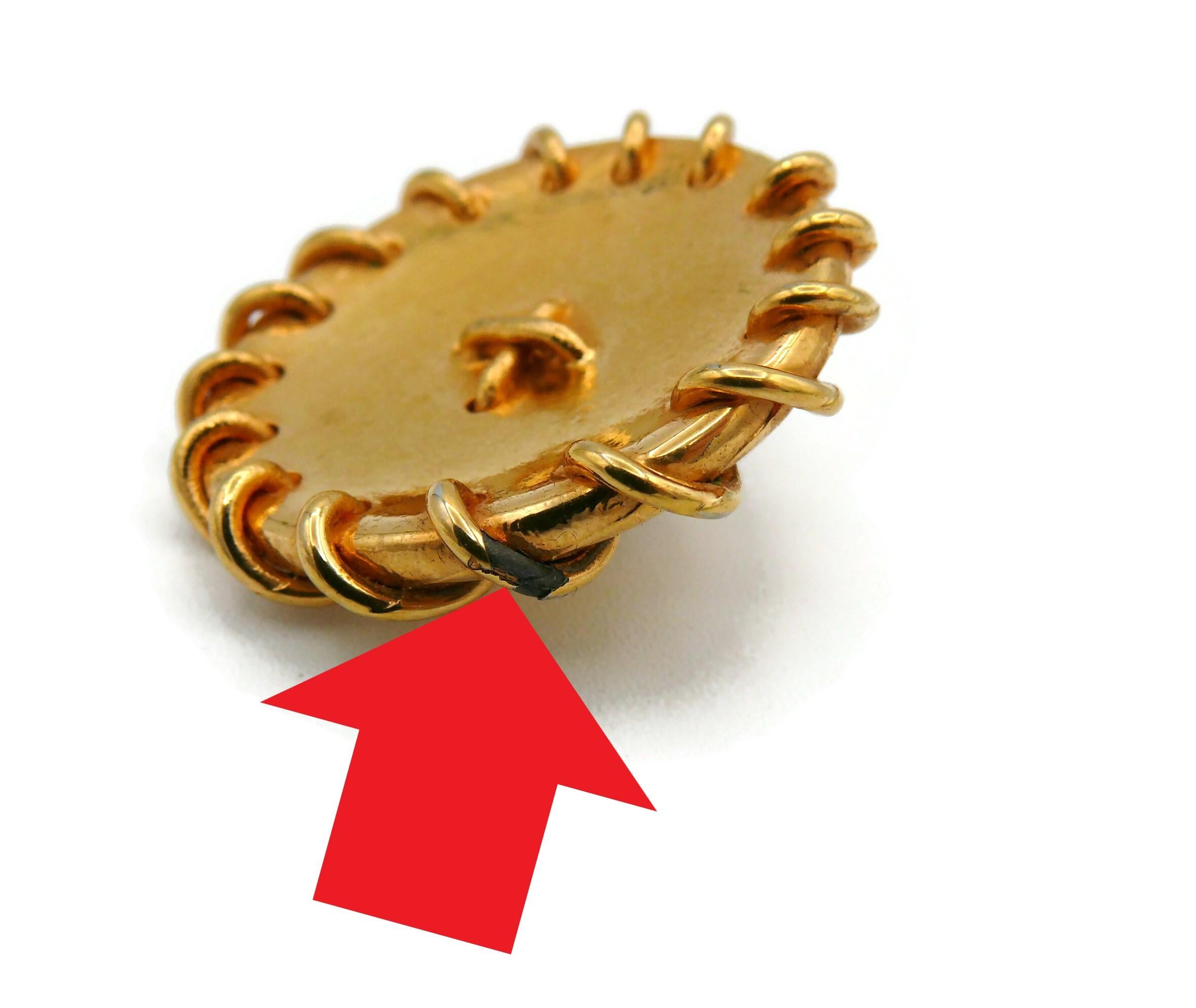 HERMES Vintage Massive Gold Tone Button Design Clip-On Earrings For Sale 8