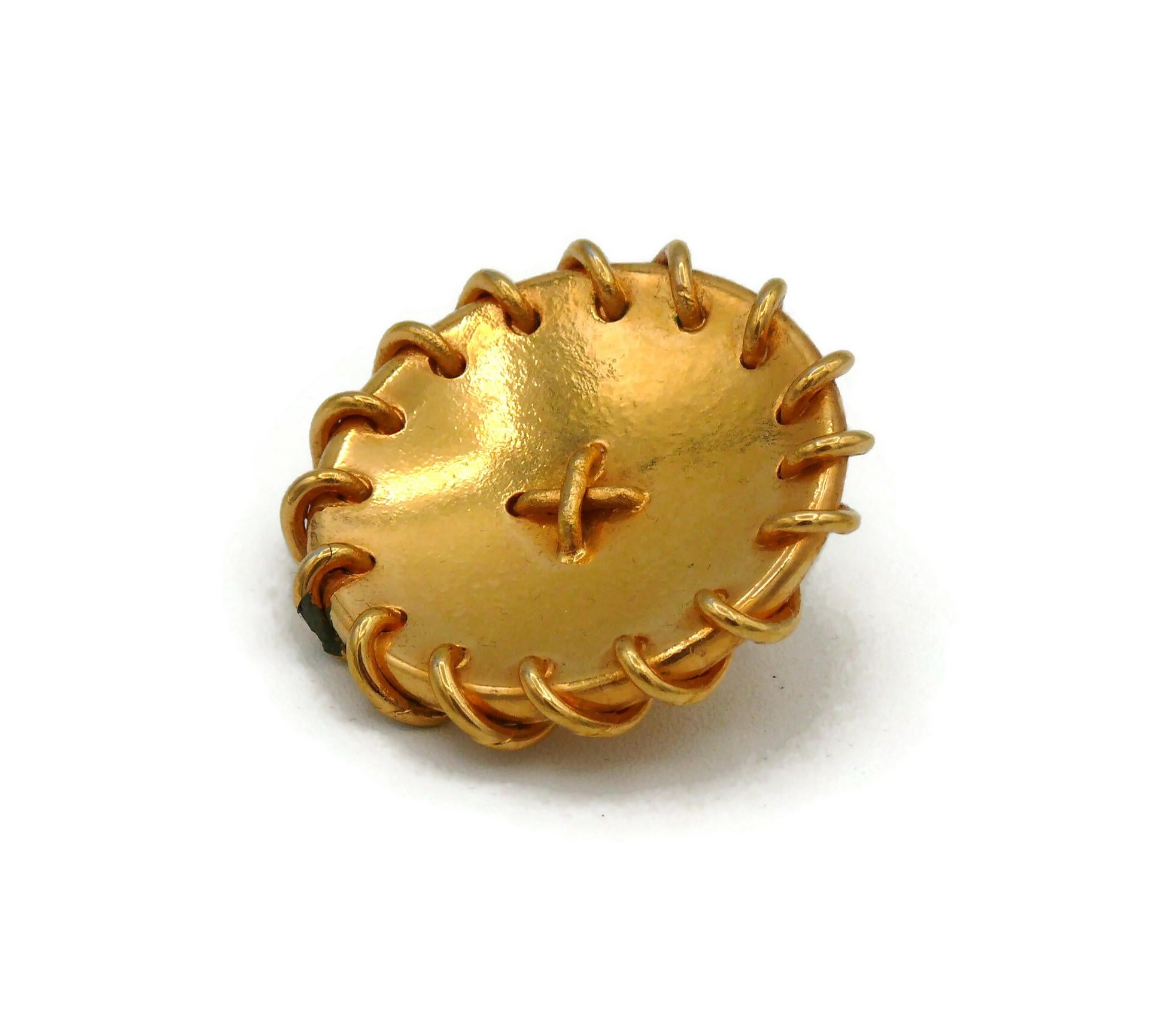 Women's HERMES Vintage Massive Gold Tone Button Design Clip-On Earrings For Sale