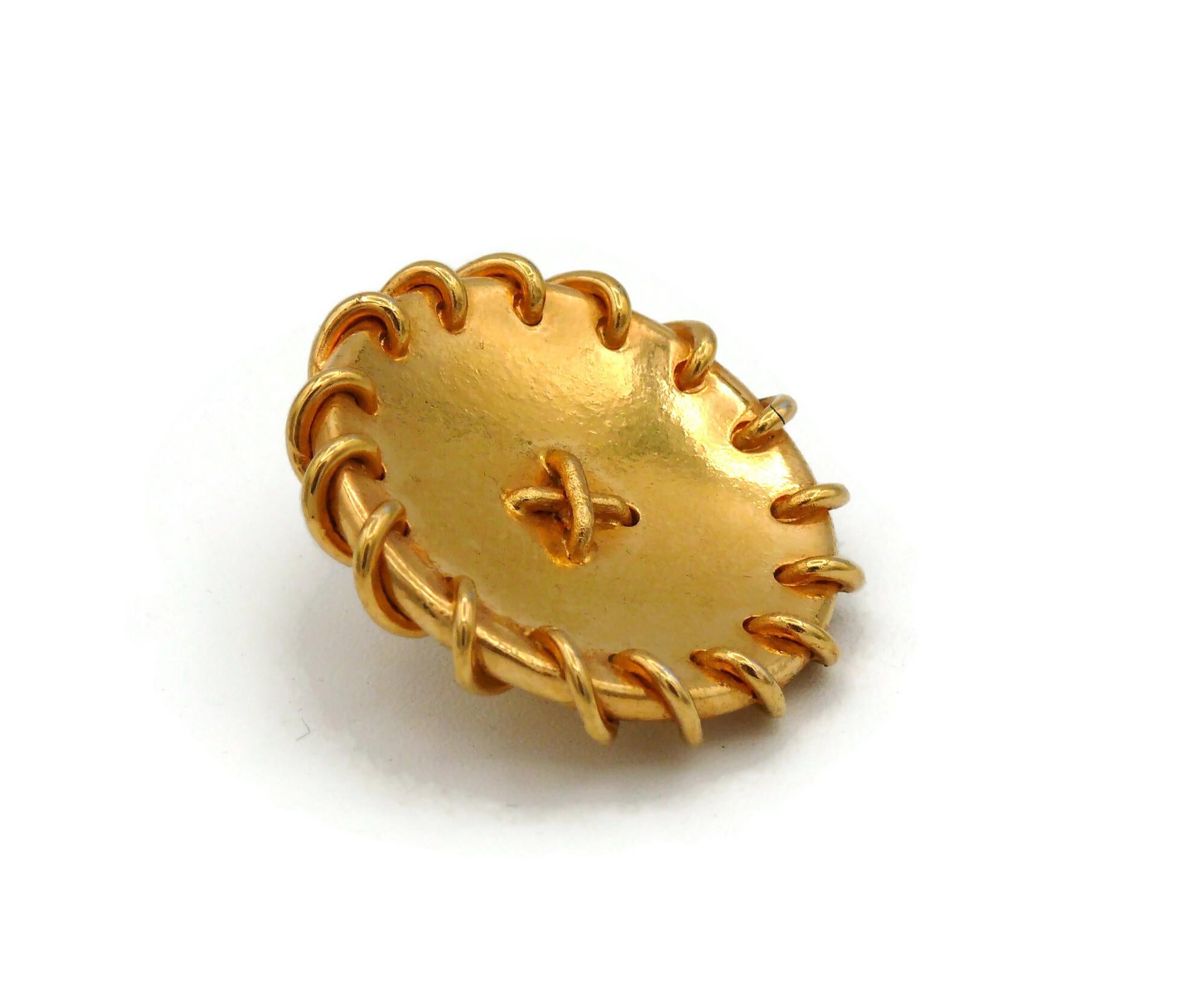 HERMES Vintage Massive Gold Tone Button Design Clip-On Earrings For Sale 1