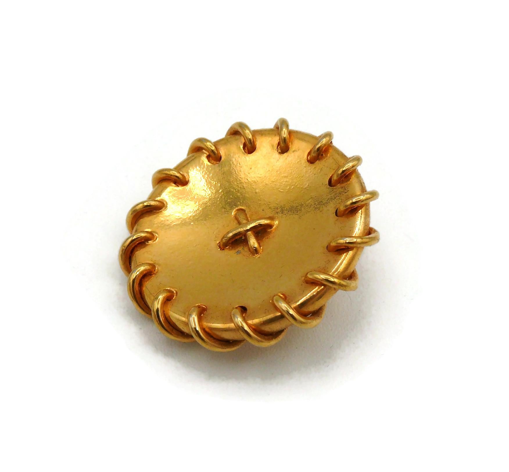 HERMES Vintage Massive Gold Tone Button Design Clip-On Earrings For Sale 2