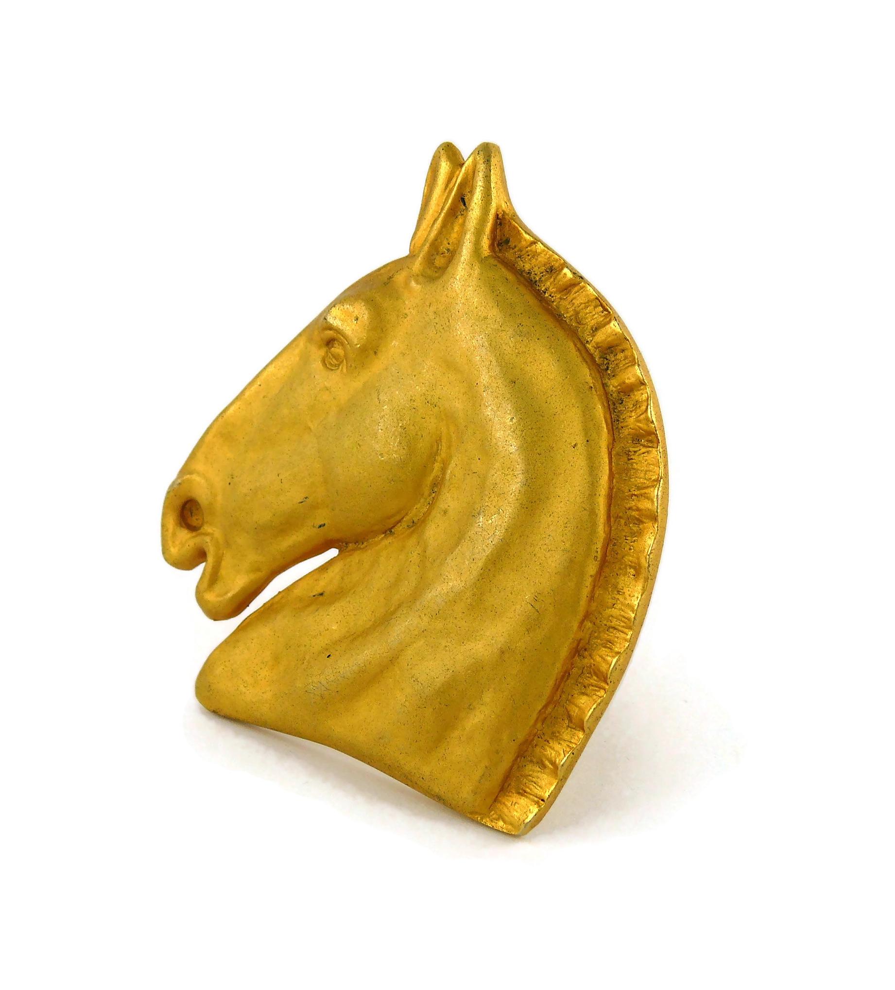 Women's Hermes Vintage Massive Matte Gold Toned Horse Head Brooch