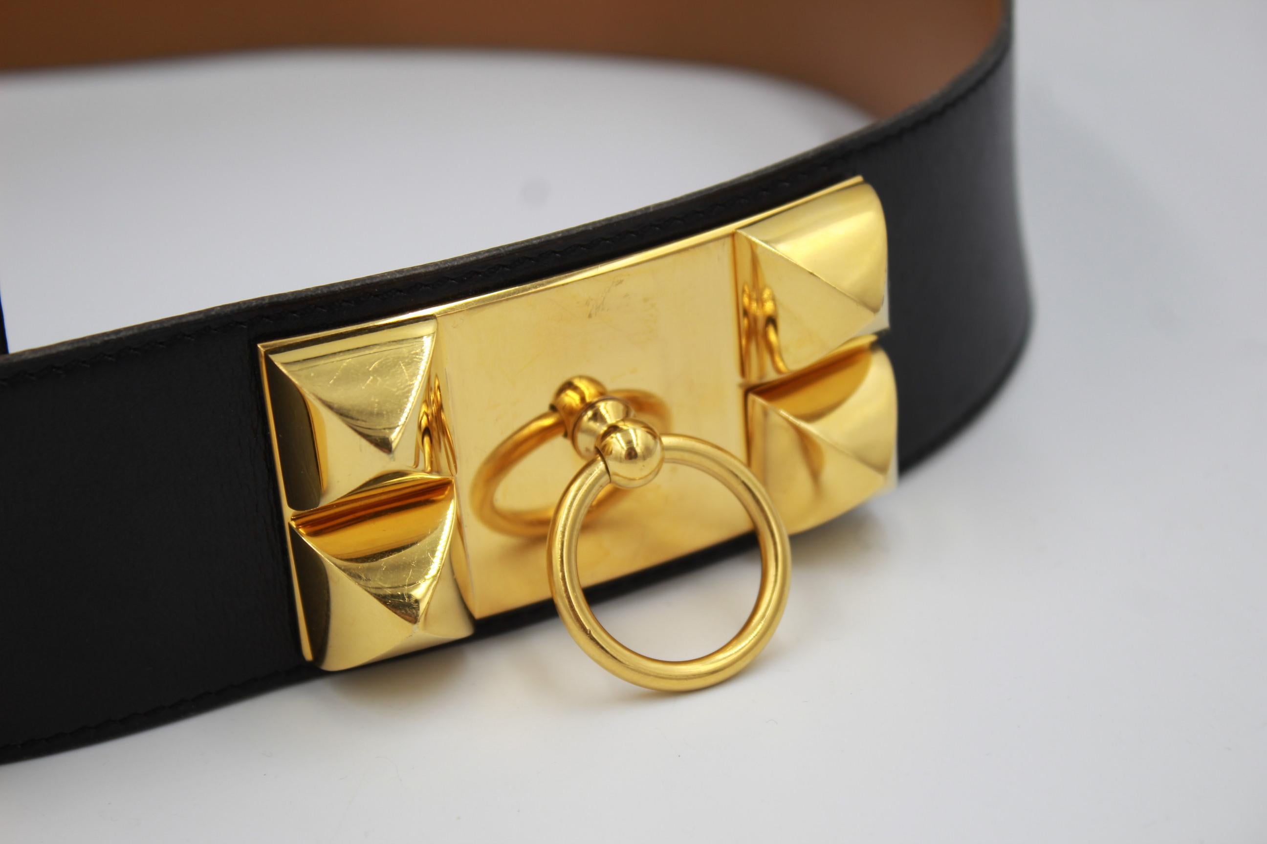 Hermes medor belt in black leather and gold finishes
good condition, with light signs of wear
size 72