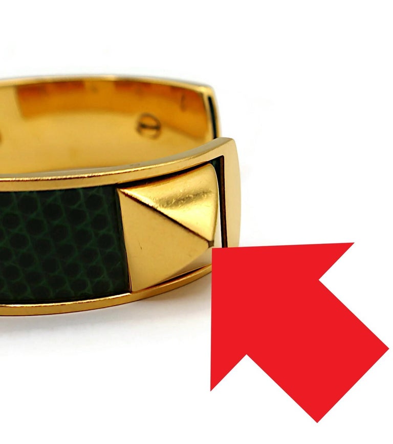 HERMES Vintage Medor Green Leather Bangle Bracelet For Sale