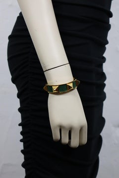 HERMES Vintage Medor Green Leather Bangle Bracelet