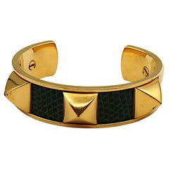 HERMES Vintage Medor Green Leather Bangle Bracelet