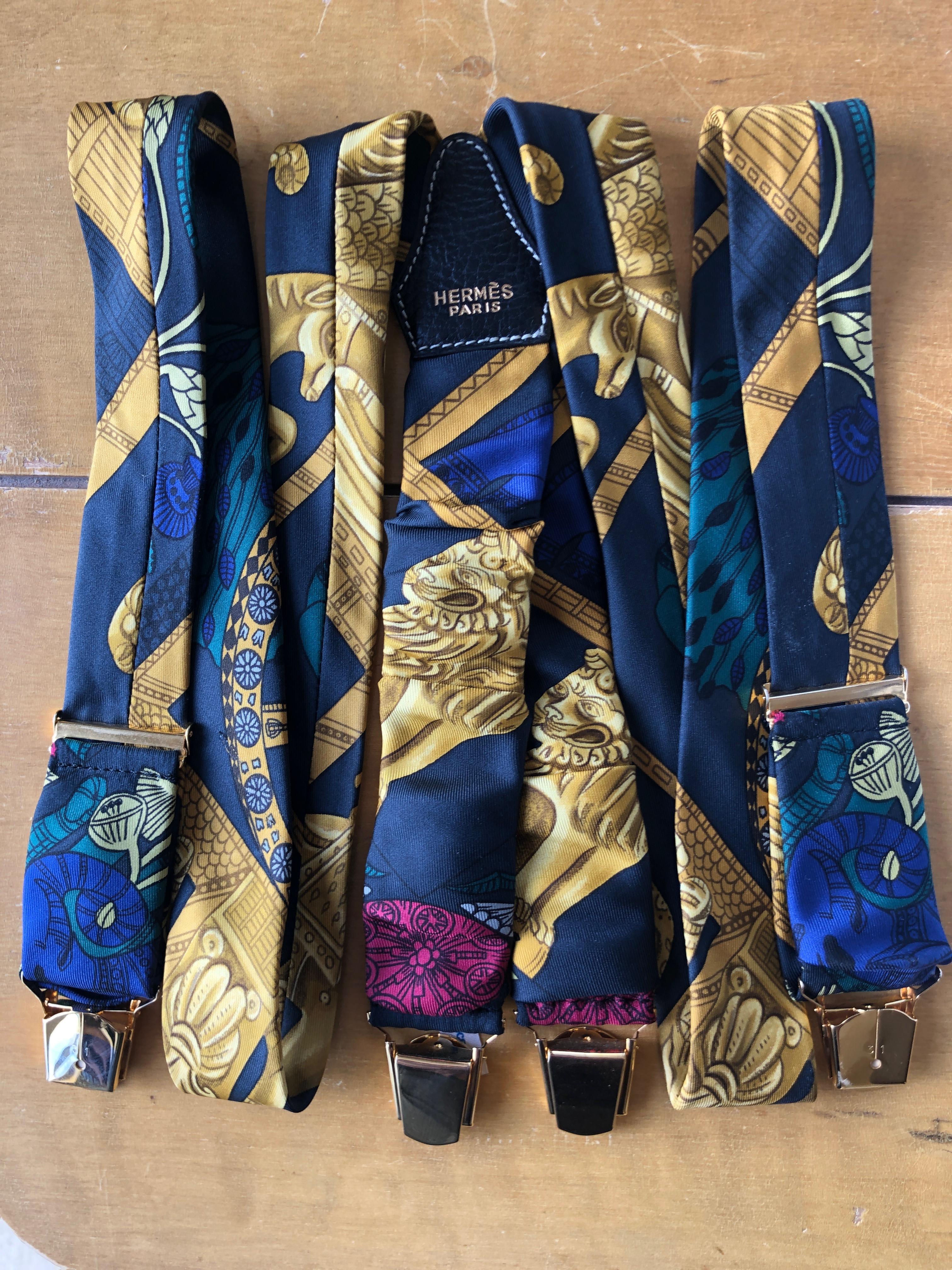 Hermes Vintage Mens Silk Scarf Suspenders In New Condition For Sale In Cloverdale, CA