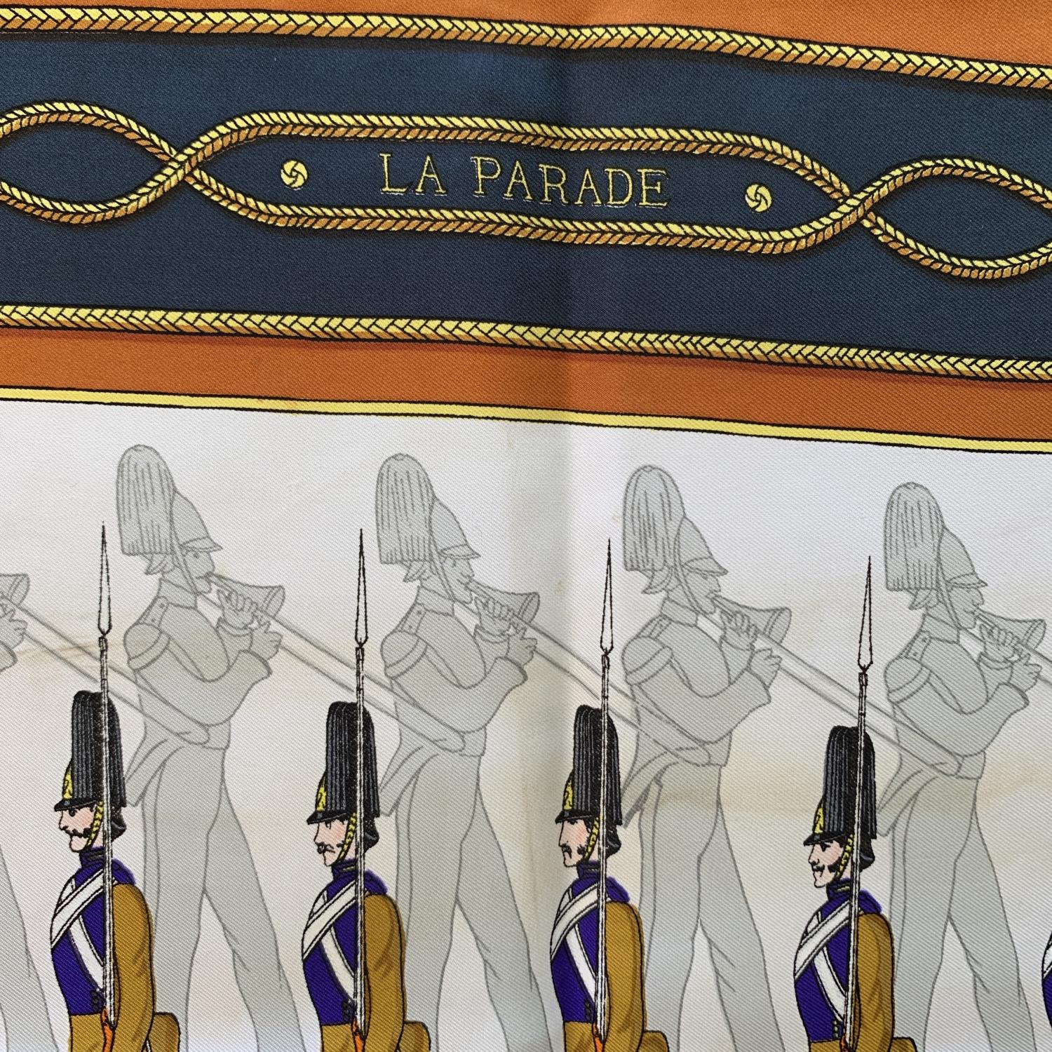 Beige Hermes Vintage Military Silk Scarf La Parade 1966 Francoise Heron