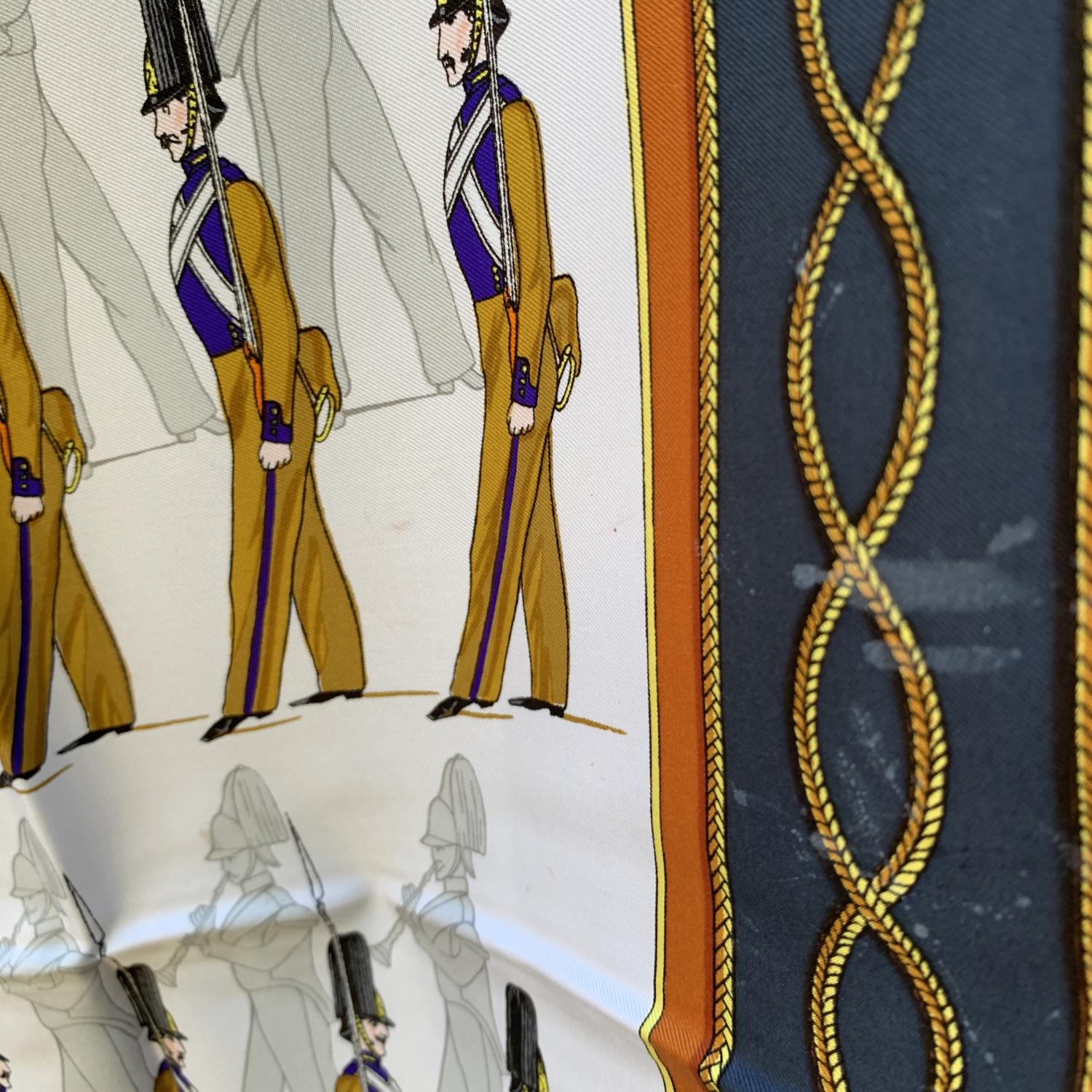Hermes Vintage Military Silk Scarf La Parade 1966 Francoise Heron In Fair Condition In Rome, Rome