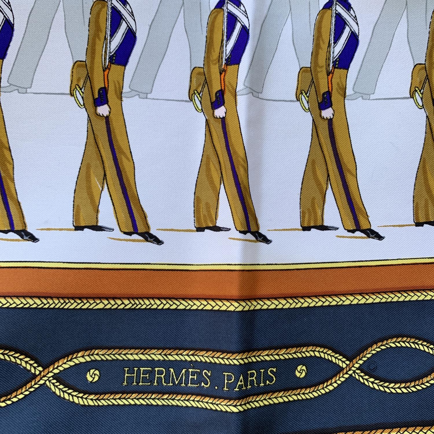 Women's Hermes Vintage Military Silk Scarf La Parade 1966 Francoise Heron