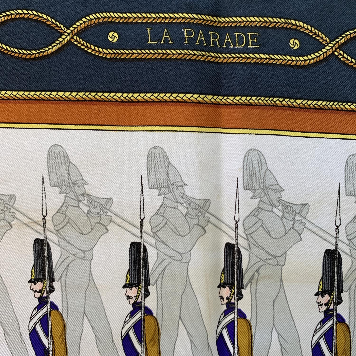 Hermes Vintage Military Silk Scarf La Parade 1966 Francoise Heron 1