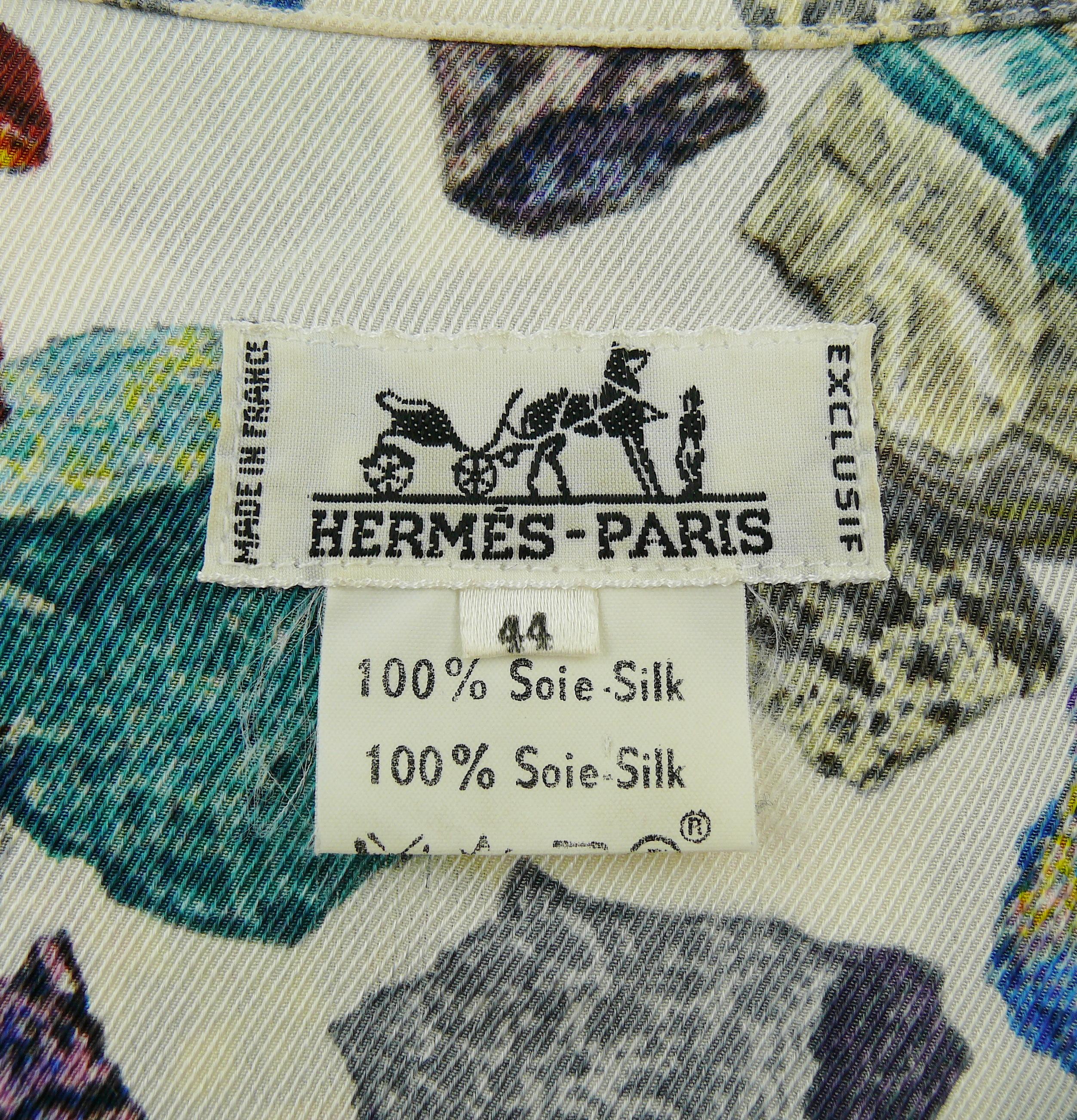 Gray Hermes Vintage Mineraux Silk Shirt Blouse