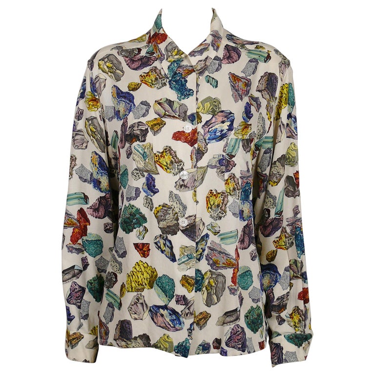 Hermes Vintage Mineraux Silk Shirt Blouse at 1stDibs | hermes silk 