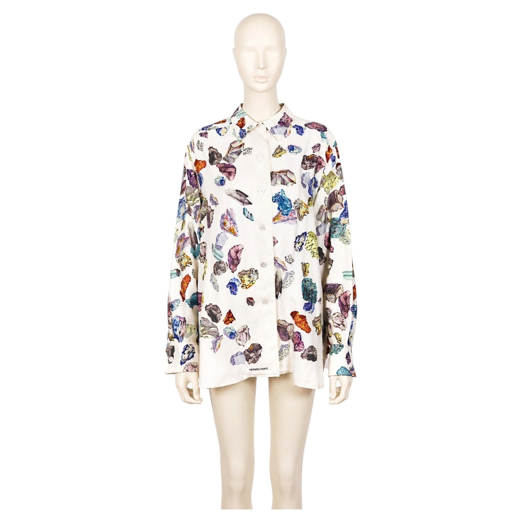 HERMES Vintage Minéraux Silk Shirt Blouse