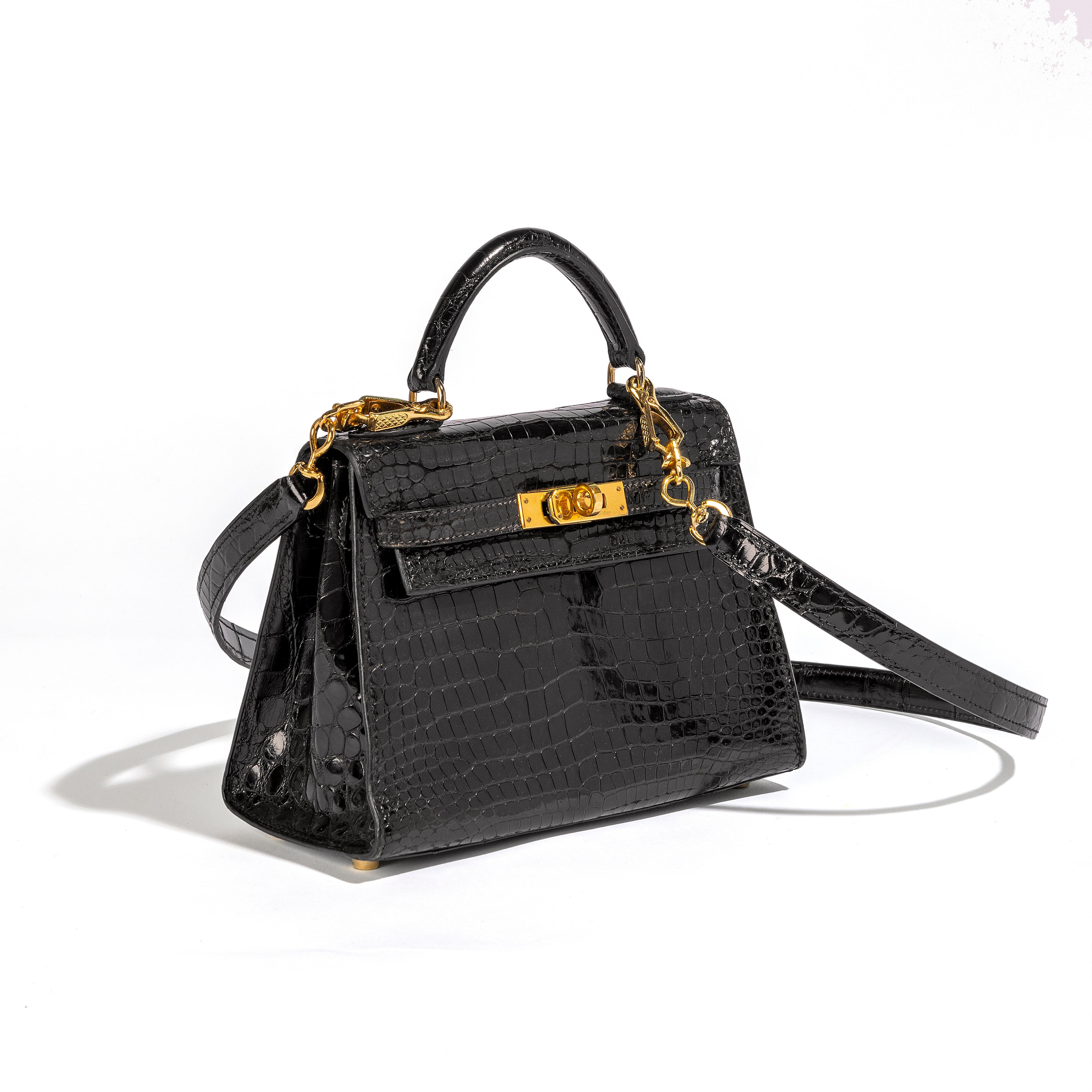 Hermès Vintage Mini Kelly 20 Sellier Glänzend Schwarz GHW für Damen oder Herren im Angebot