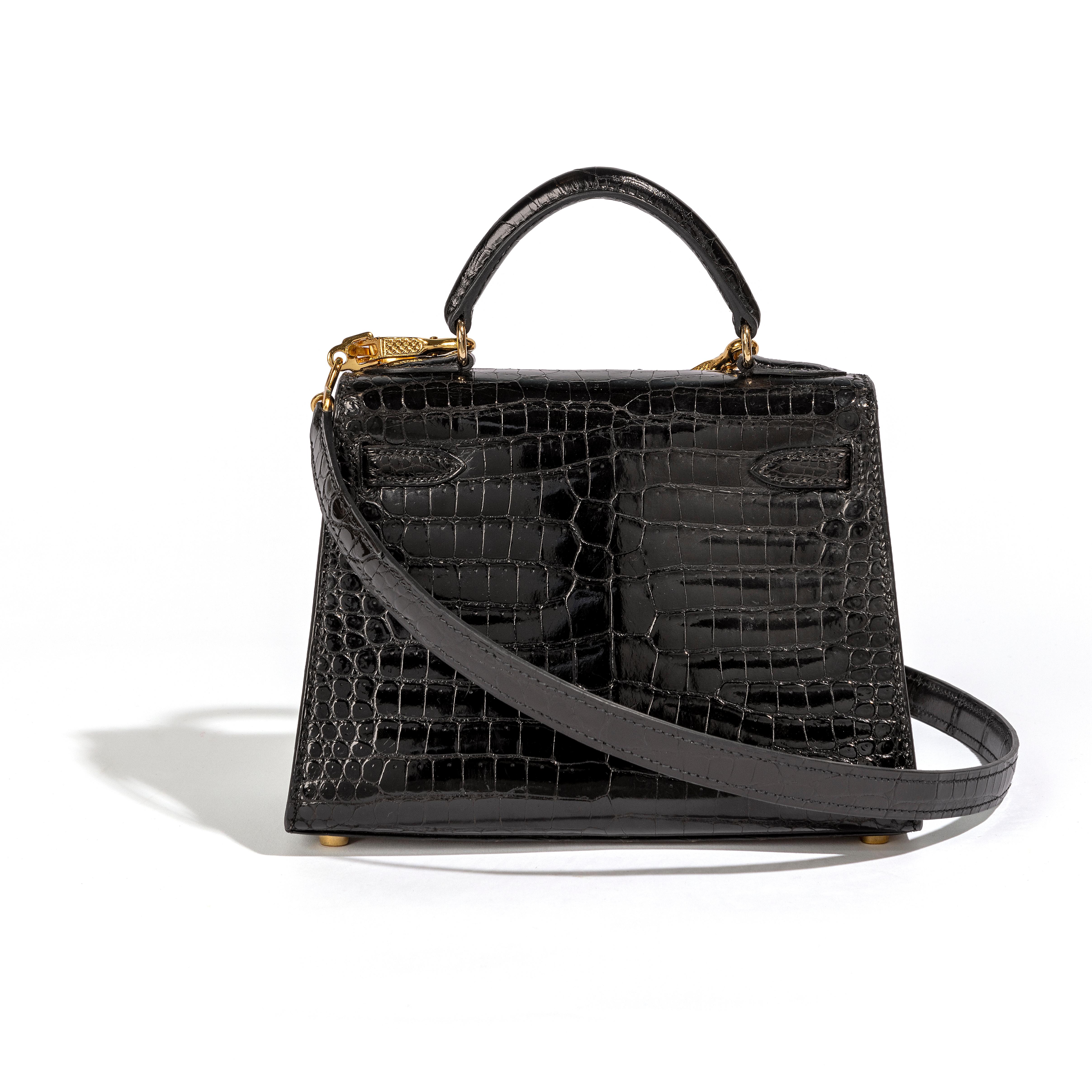Hermès Vintage Mini Kelly 20 Sellier Glänzend Schwarz GHW im Angebot 1