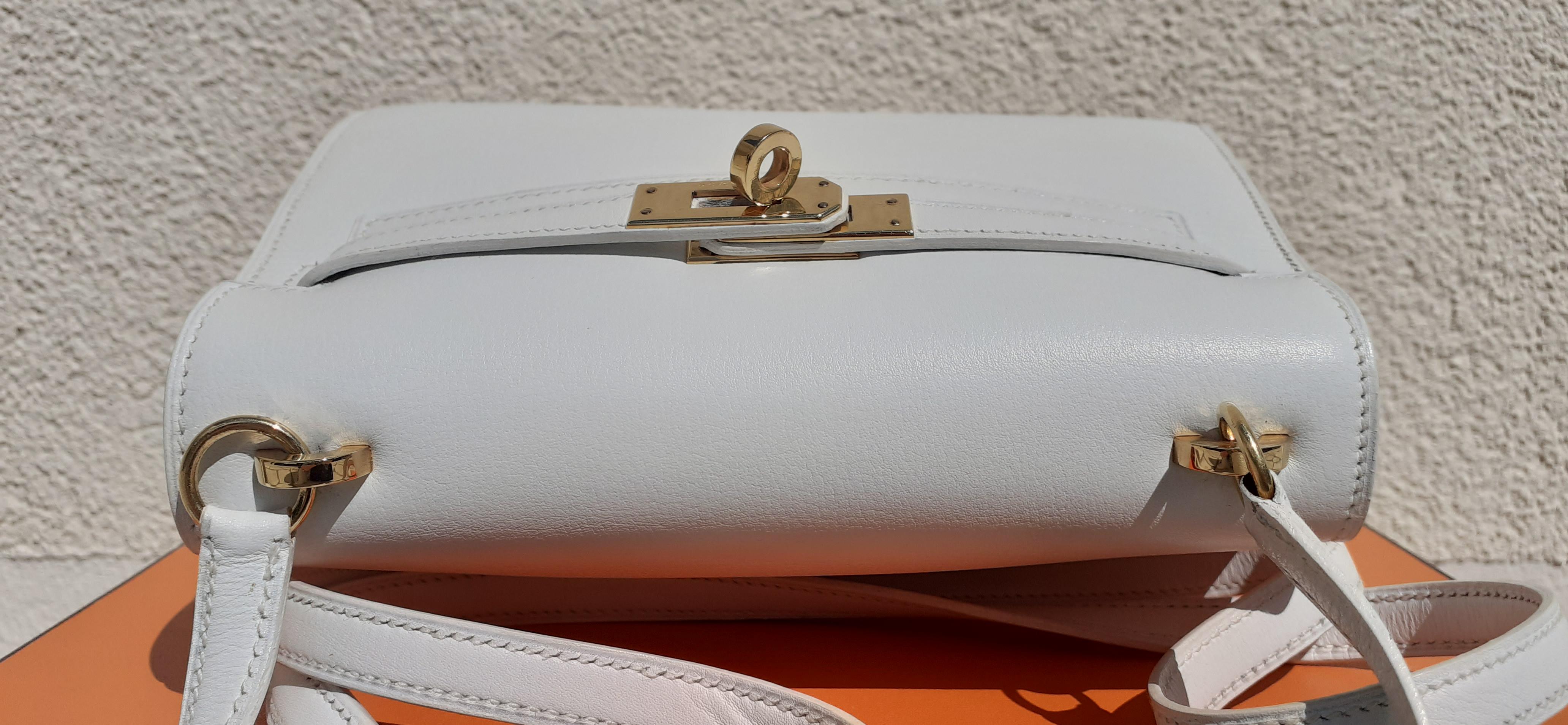 Hermès Vintage Mini Kelly Bag Sellier White Leather Ghw Cross body 20 cm Rare 2
