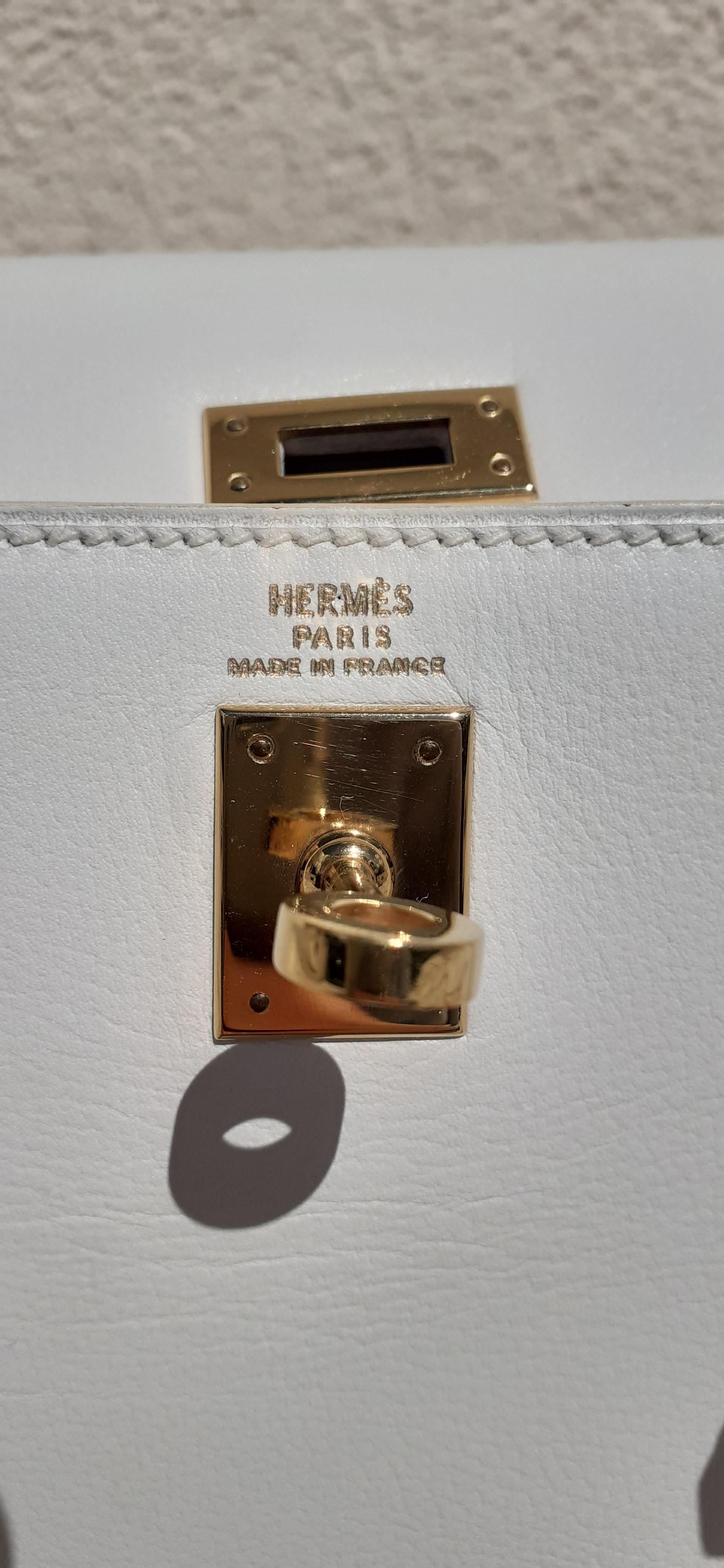 Hermès Vintage Mini Kelly Bag Sellier White Leather Ghw Cross body 20 cm Rare 6