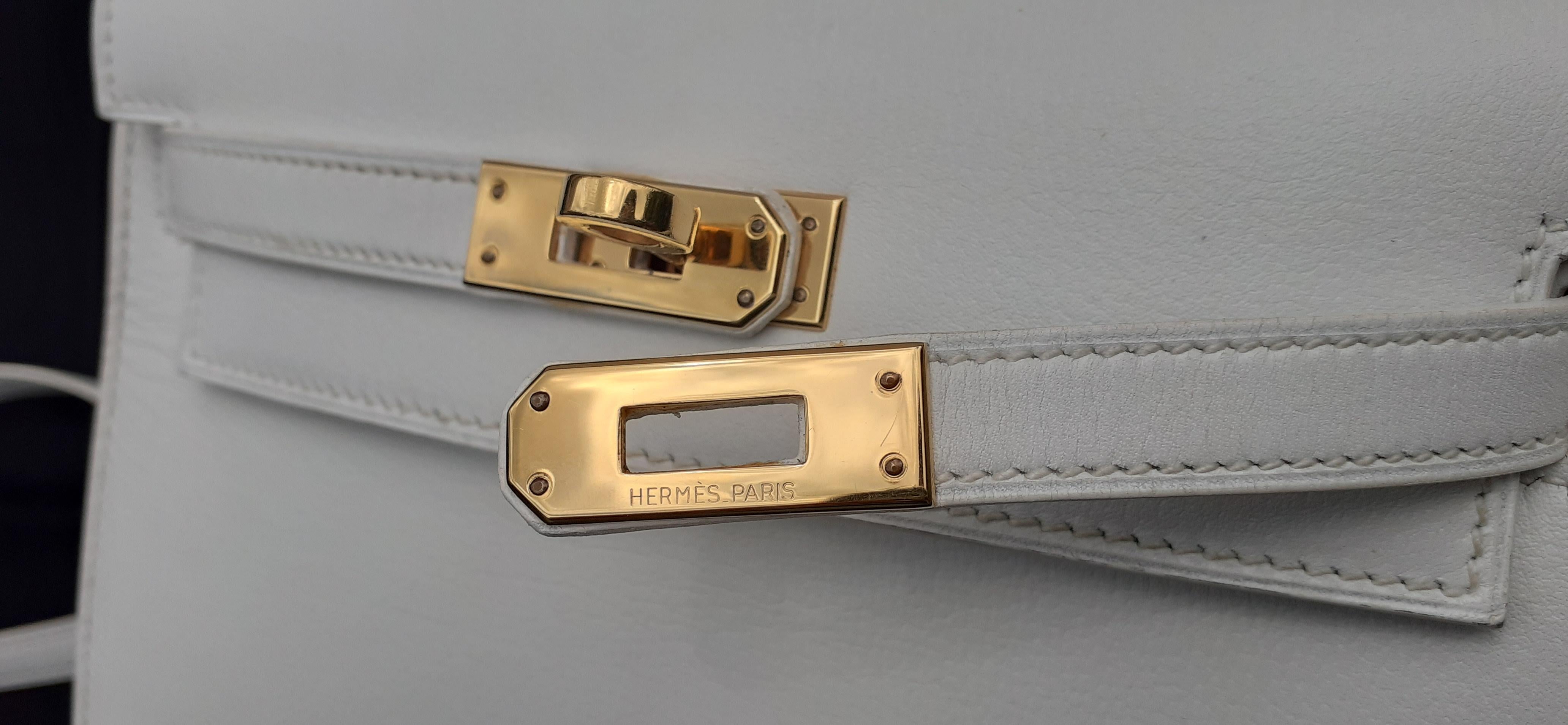 Hermès Vintage Mini Kelly Bag Sellier White Leather Ghw Cross body 20 cm Rare 7