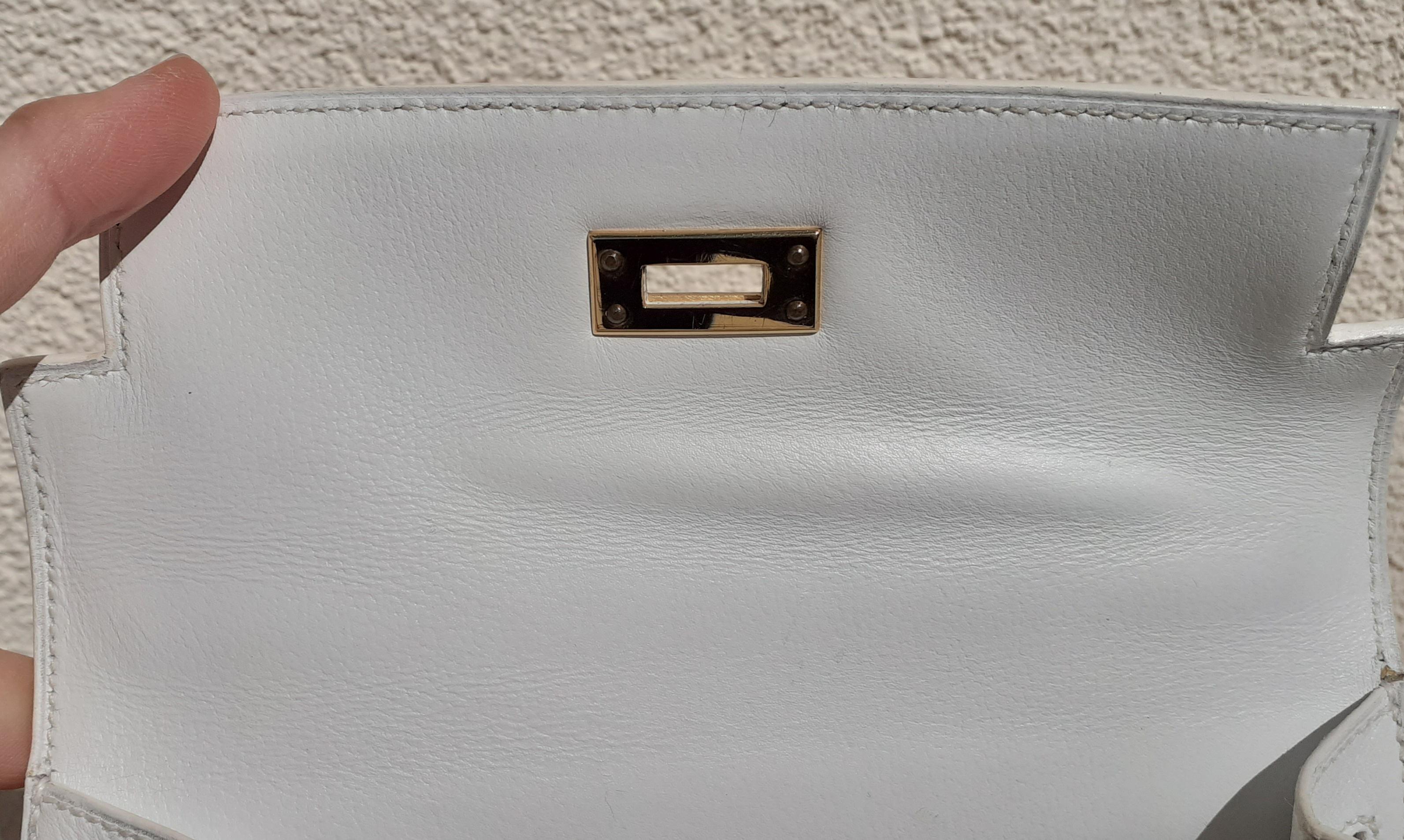Hermès Vintage Mini Kelly Bag Sellier White Leather Ghw Cross body 20 cm Rare 10