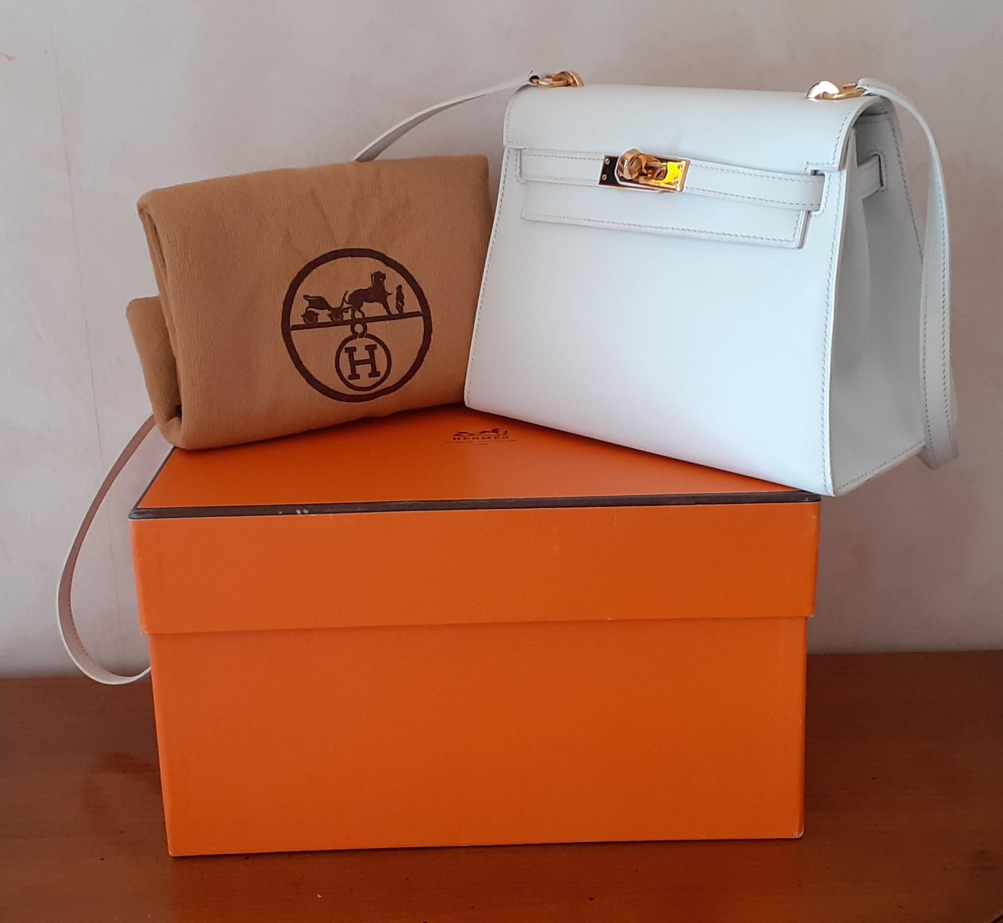 Hermès Vintage Mini Kelly Bag Sellier White Leather Ghw Cross body 20 cm Rare 11