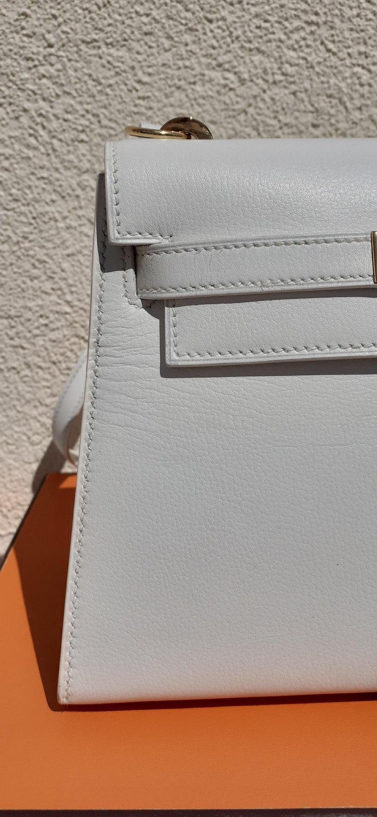 Hermès Vintage Mini Kelly Bag Sellier White Leather Ghw Cross body 20