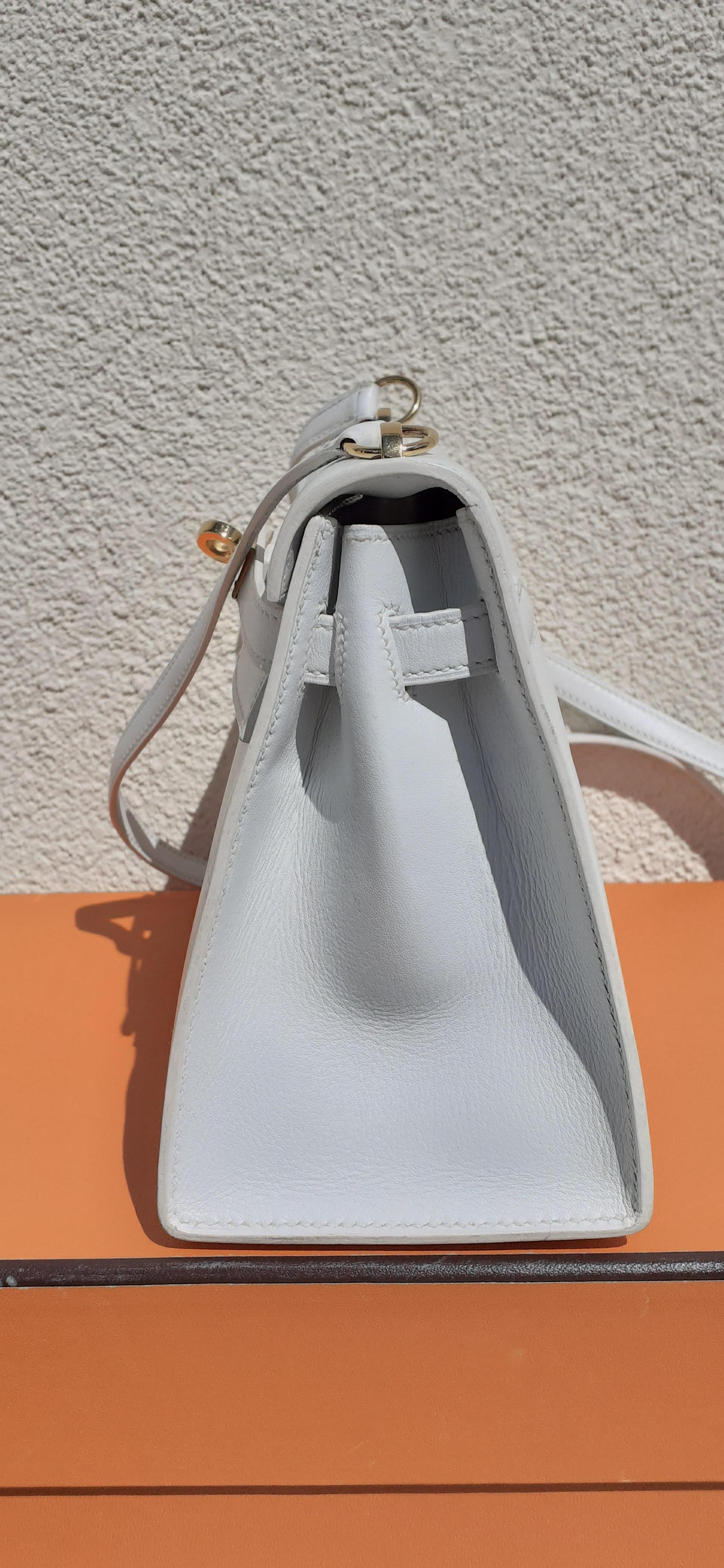 Gray Hermès Vintage Mini Kelly Bag Sellier White Leather Ghw Cross body 20 cm Rare