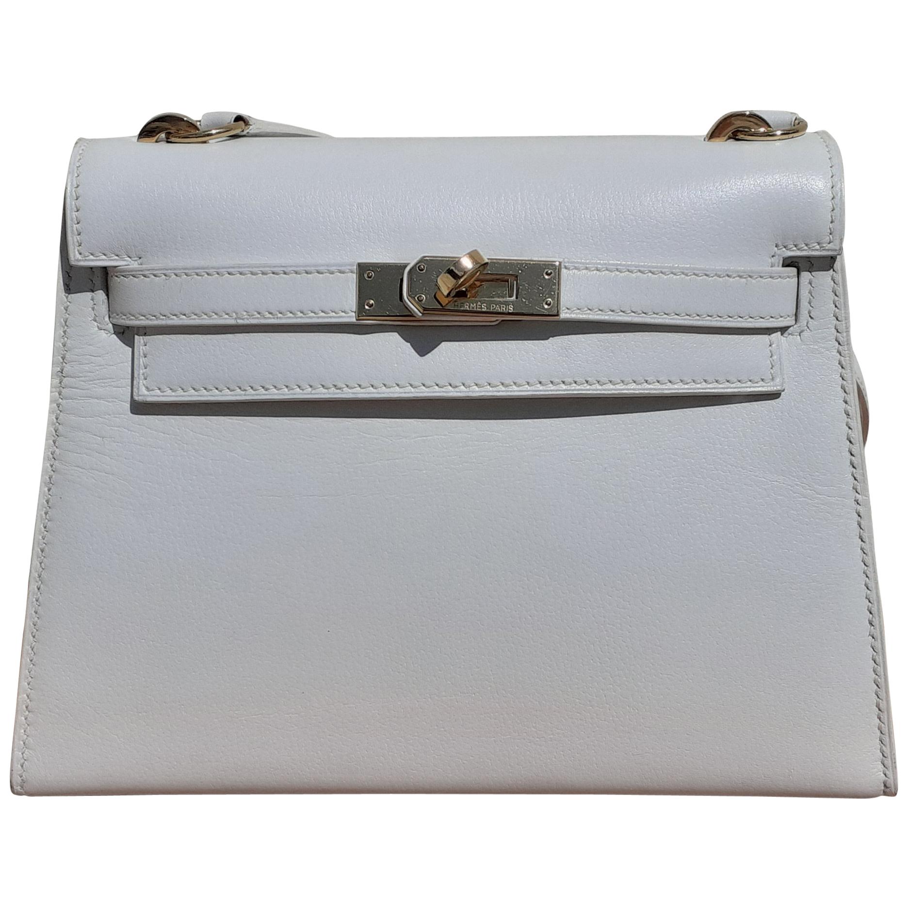 Hermès Vintage Mini Kelly Bag Sellier White Leather Ghw Cross body 20 cm Rare