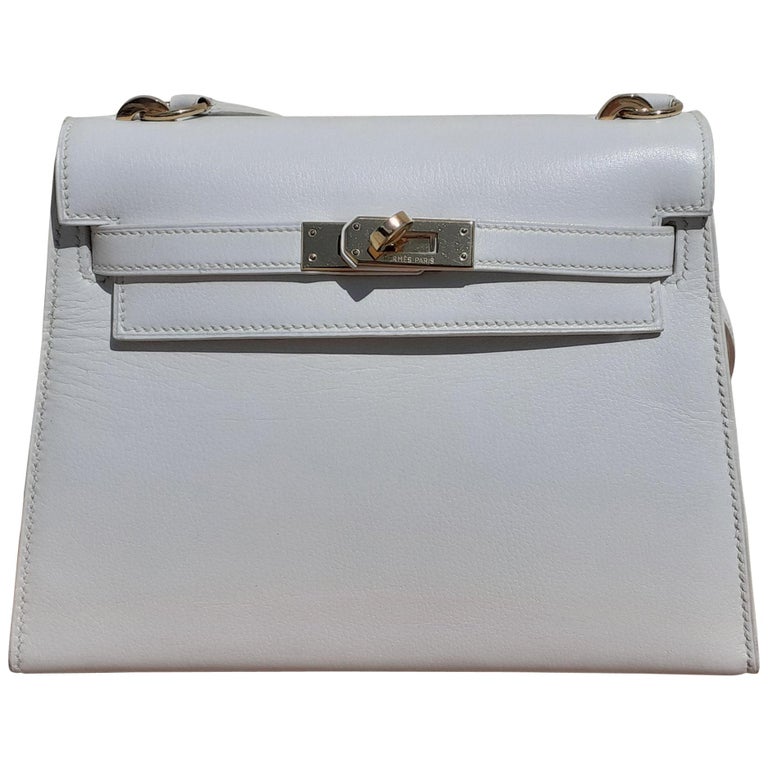 Hermès Vintage Mini Kelly Bag Sellier White Leather Ghw Cross body 20