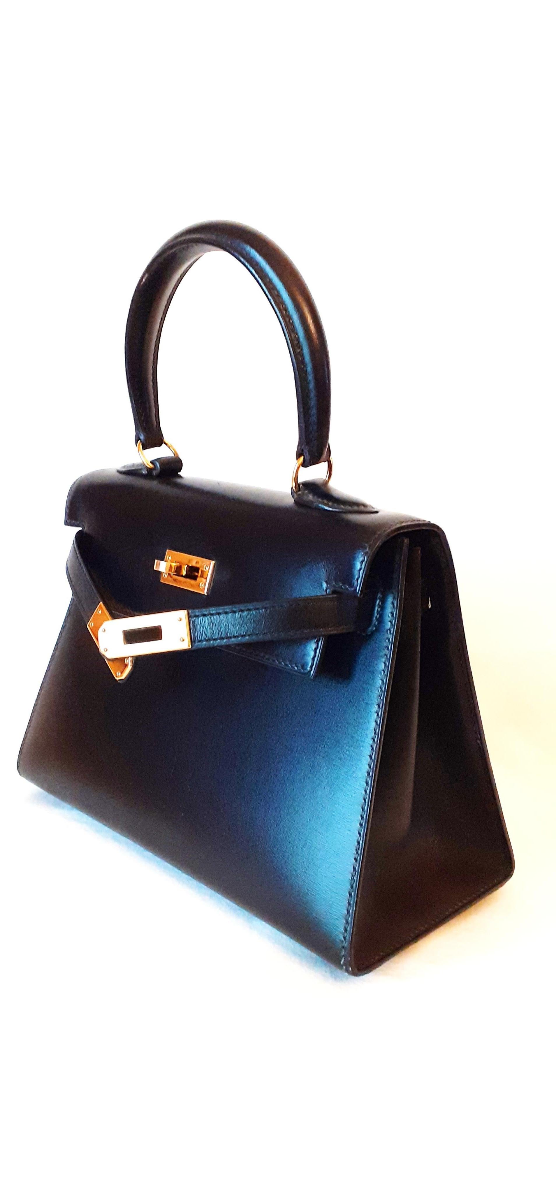 Hermès Vintage Mini Kelly Sellier Bag Black Box Leather Ghw 20 cm 9