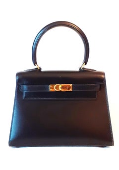 Hermès Vintage Mini Kelly Sellier Bag Black Box Leather Ghw 20 cm