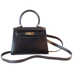 Hermès Vintage Mini Kelly Sellier Bag Black Box Leather Ghw 20 cm