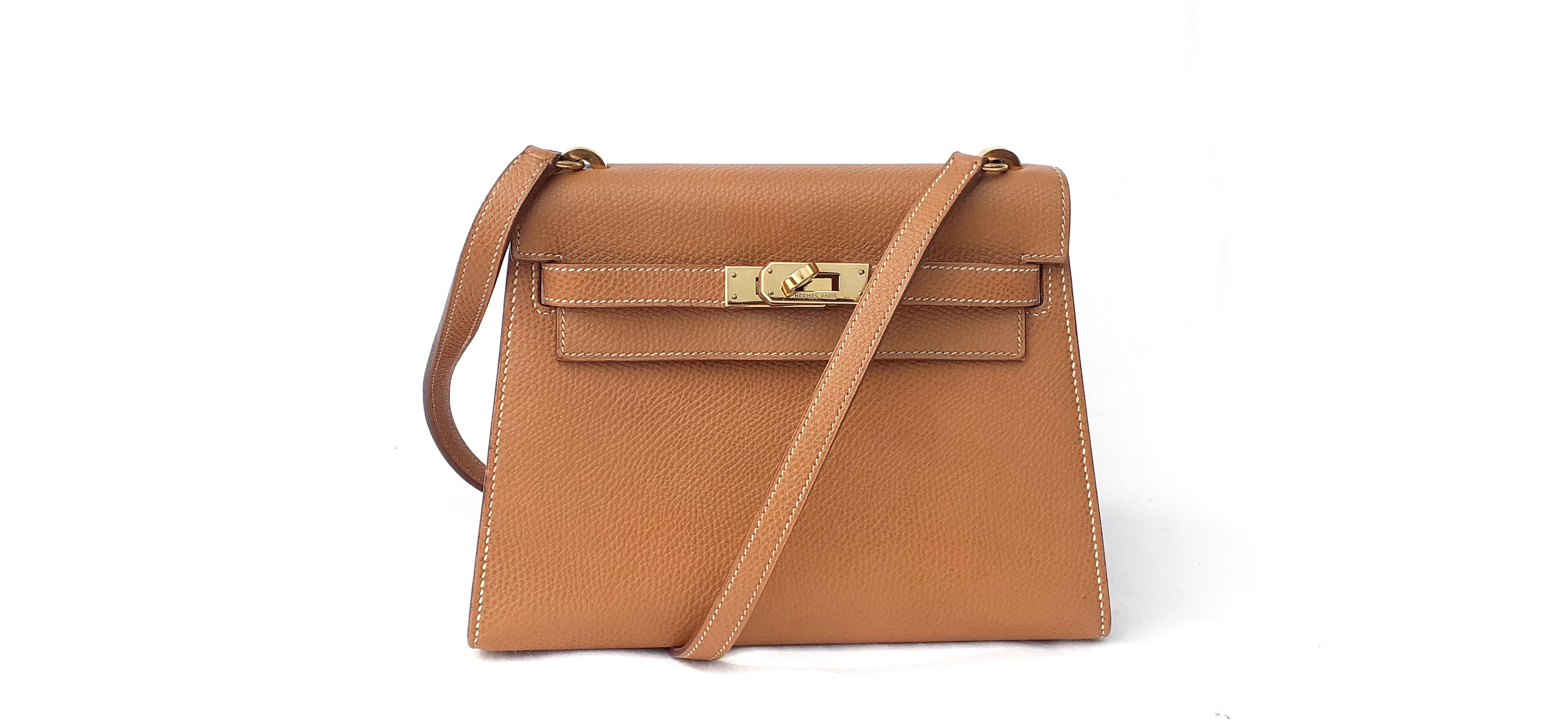Brown Hermès Vintage Mini Kelly Sellier Bag Gold Courchevel Ghw 20 cm 